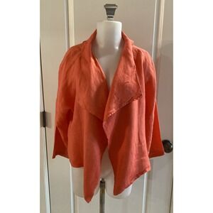 Meo Meli Cardigan OS‎ Womens Melon Open Front Cropped Linen Woven Jacket